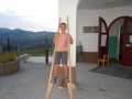 Trying out the stilts