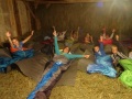 Sleeping on hay.